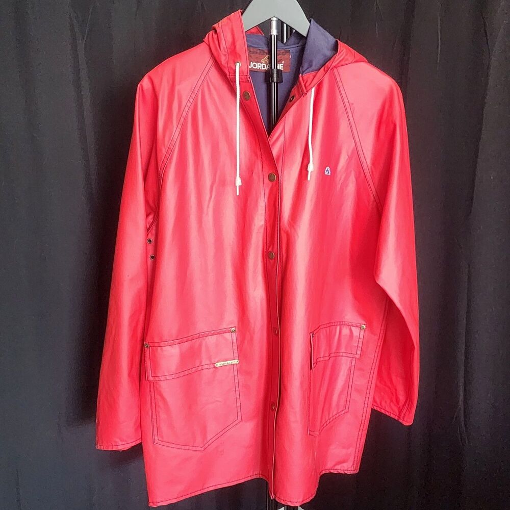 Vintage 80s/90s Jordache Red Vinyl Hooded Raincoat Slicker - Size M/L